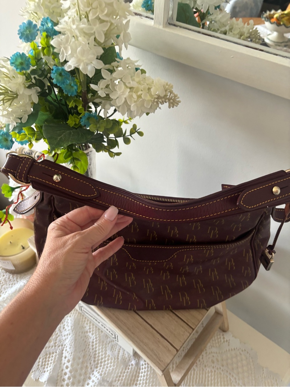 Dooney & Bourke Brown /Burgundy Logo Hobo Shoulder Bag - Picture 2 of 8